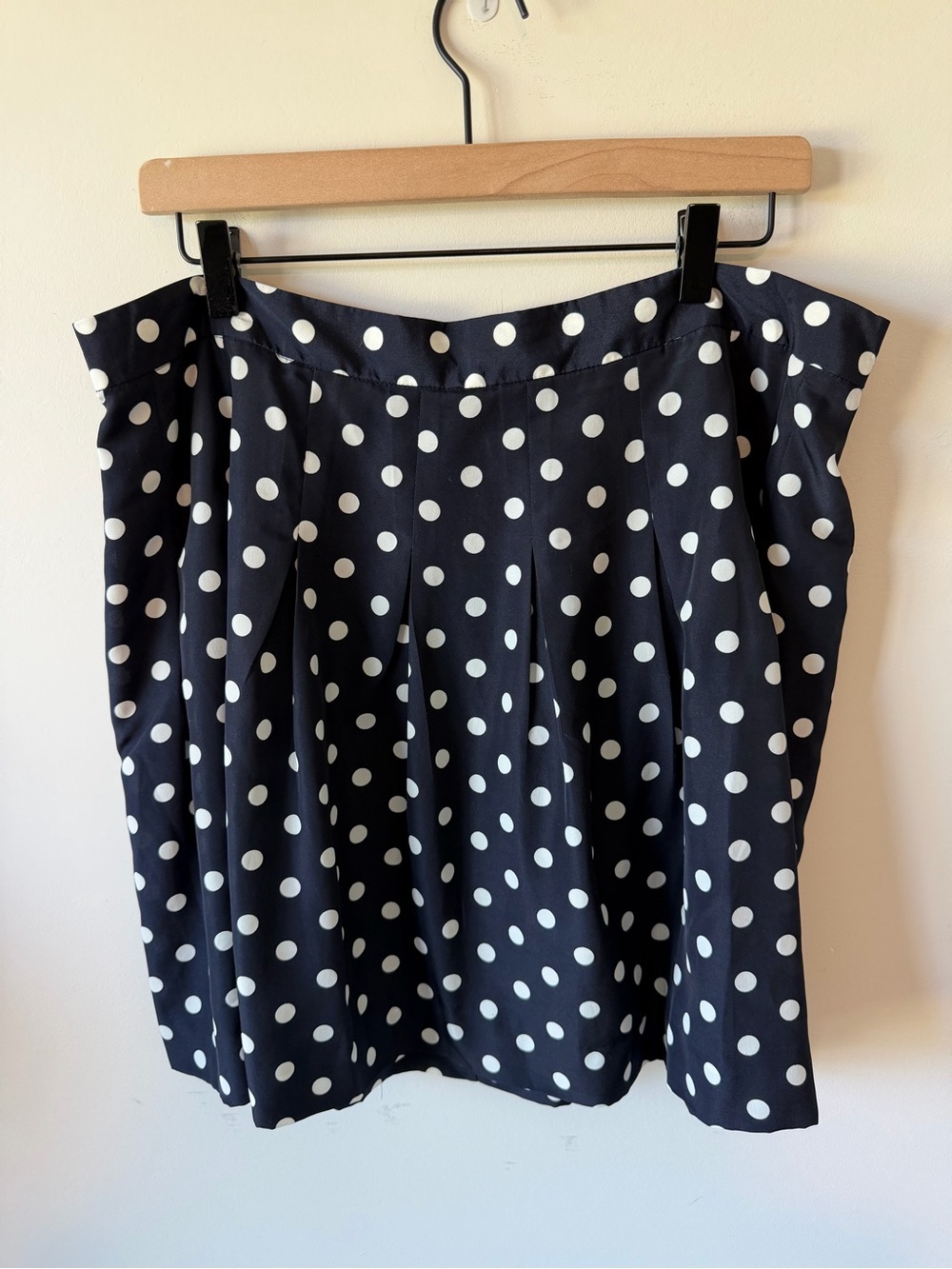 J. Crew Chiffon Polka Dot Navy and White Pleated Mini Skirt